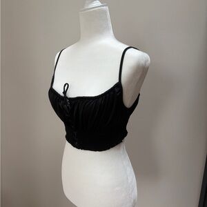 Black Sleeveless Women’s Satin Crop Top with Spaghetti Straps